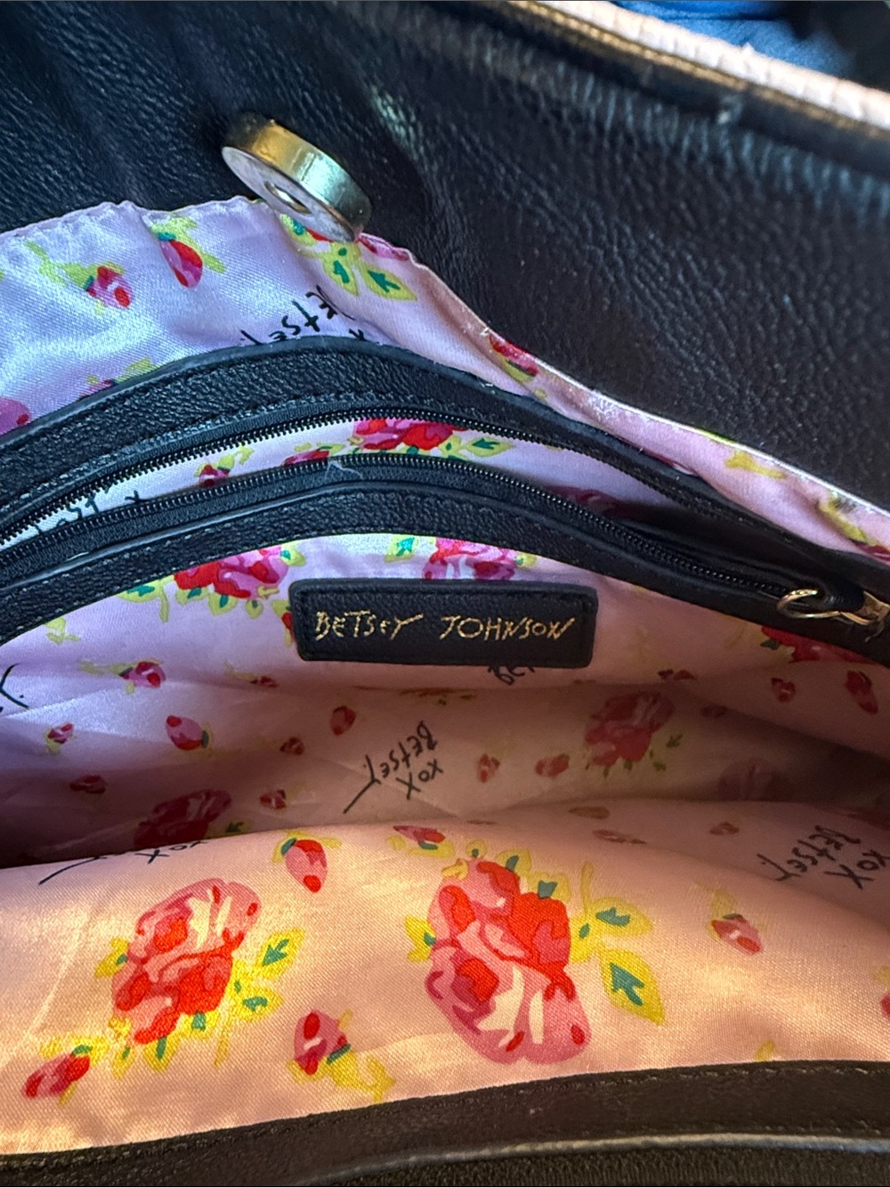 Betsy Johnson Pink and Black Bow-Accent Tote Bag - Picture 2 of 3